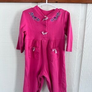 Vintage Y2K Miniwear Pink Baby Romper with Floral Embroidery